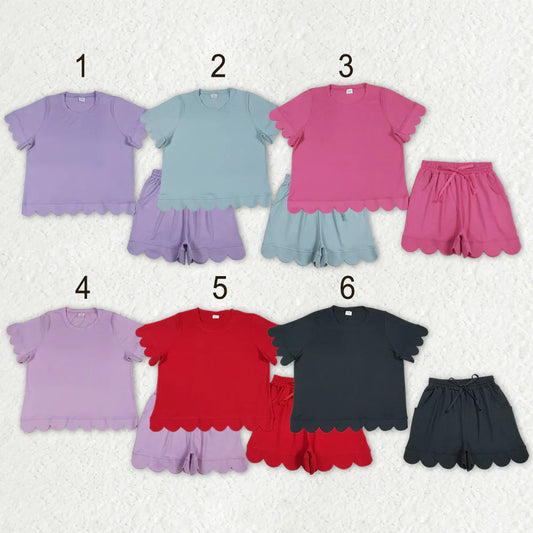 RTS Sibling Adult Women Short Sleeves Scallop Shirts Shorts Pajamas Cotton Clothes Woman Sets