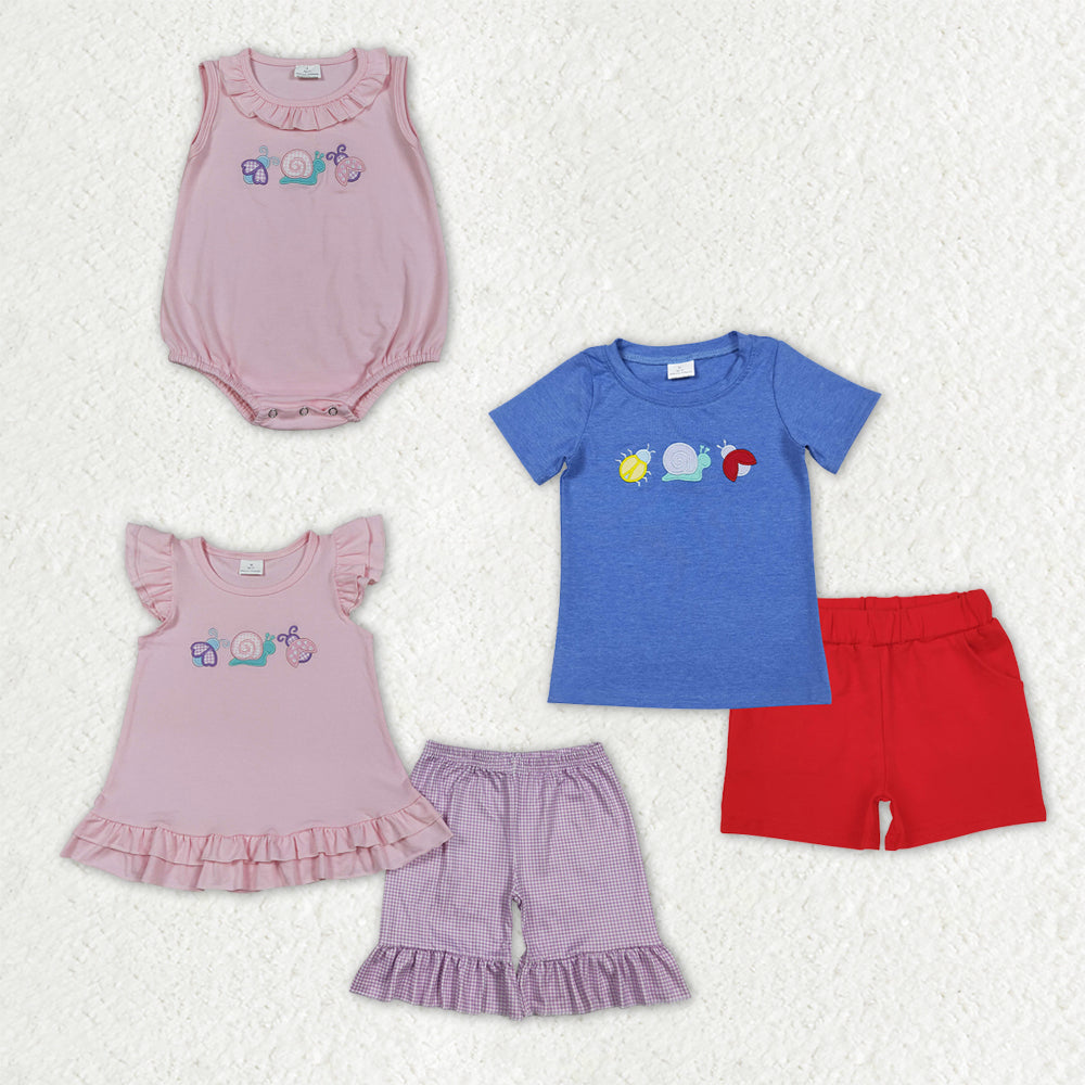 Sibling Baby Boys Girls Kids Embroidery Animals Tops Shorts Sets Romper Clothes