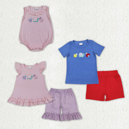 Sibling Baby Boys Girls Kids Embroidery Animals Tops Shorts Sets Romper Clothes
