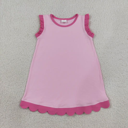 Baby Girls Kids Sleeveless Scallop Knee Length Dress Pink Clothes