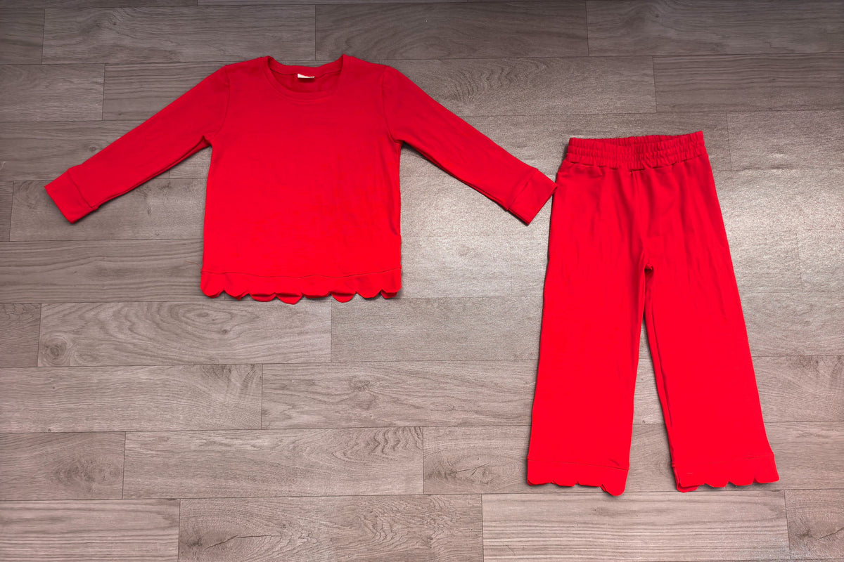 No moq Preorder Girls Kids Red Long Sleeves Shirt Pants Cotton Pajamas Set