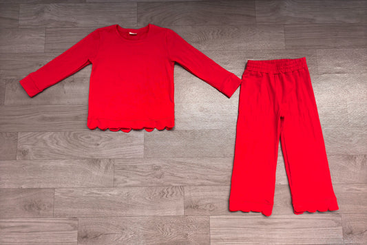 No moq Preorder Girls Kids Red Long Sleeves Shirt Pants Cotton Pajamas Set