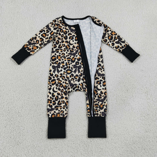 Baby Girls Infant Bats Leopard Halloween Zipper Footie Sleeper Romper Clothes