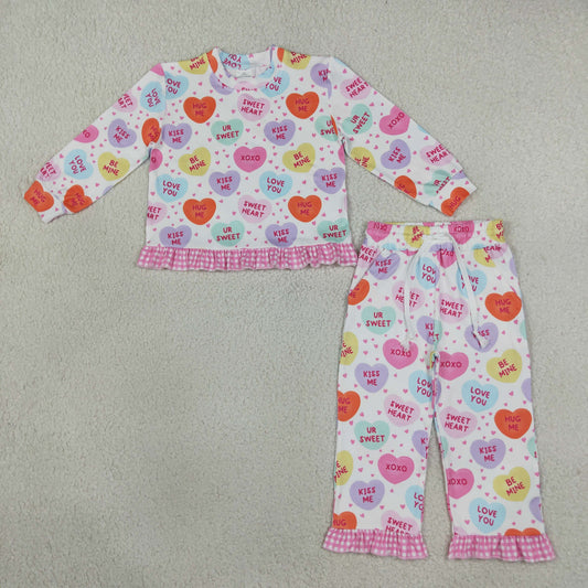 Baby Girls Kids Long Sleeves Hearts Shirt Pockets Pants Valentine Set Clothes