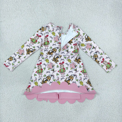 Sibling Baby Girls Kids Long Sleeves Christmas Bows Scallop Dresses Yoga Active Clothes