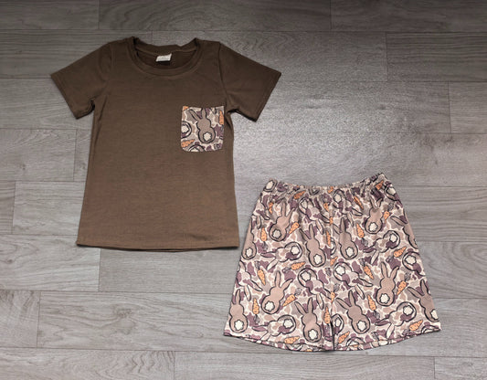 No moq Preorder Baby Boys Kids Short Sleeves Shirt Rabbits Carrots Camo Shorts Easter Set Clothes