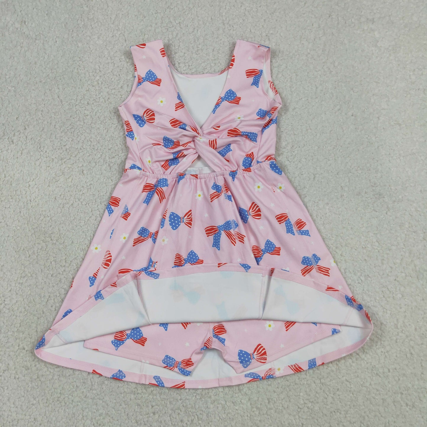 Baby Girls Toddler Bows Flower 4th of July Pink Yoga Shorts Knee Length Dress