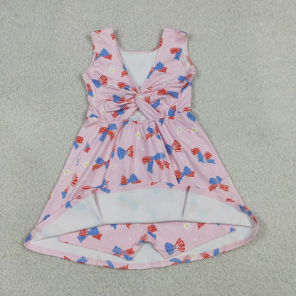 Baby Girls Toddler Bows Flower 4th of July Pink Yoga Shorts Knee Length Dress