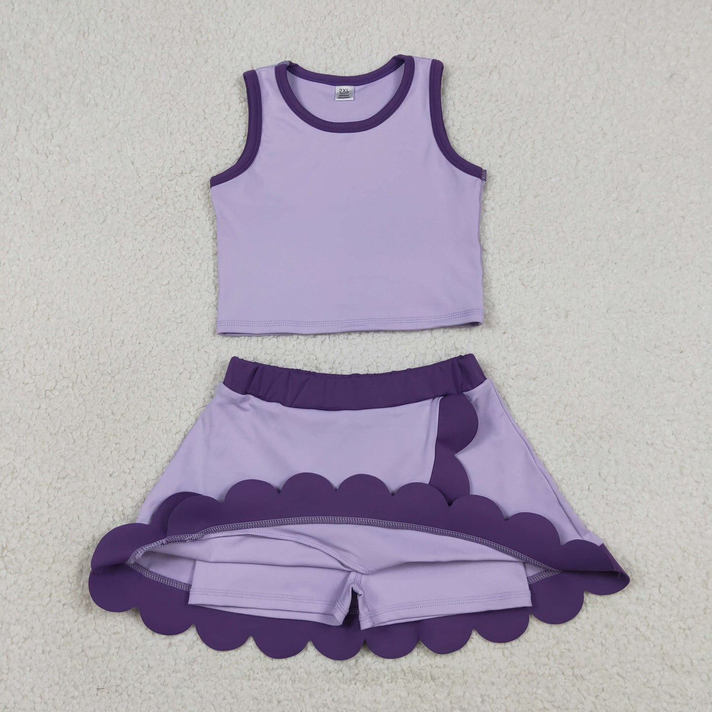 Baby Girls Kids Shirt Scallop Skirt Shorts Yoga Active Lavender Set Clothes