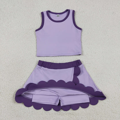 Baby Girls Kids Shirt Scallop Skirt Shorts Yoga Active Lavender Set Clothes