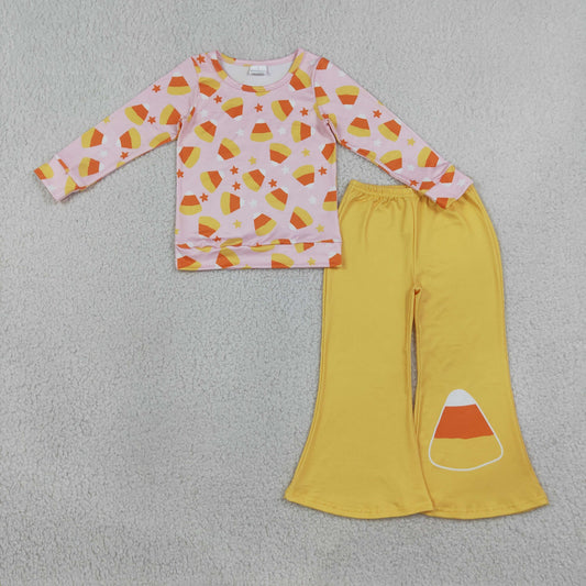 Baby Girls Kids Long Sleeves Candy Corn‌ Shirt Bell Pants Halloween Set Clothes