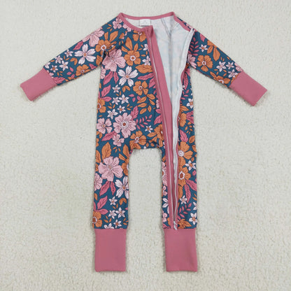 USA Shop Baby Girl Long Sleeves Flower Footie Zipper Sleeper Romper