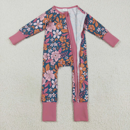 USA Shop Baby Girl Long Sleeves Flower Footie Zipper Sleeper Romper