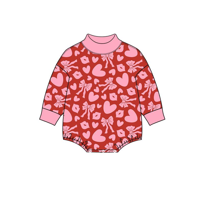 Moq 5 Preorder Baby Girls Infant Long Sleeves Hearts Bows Valentine Romper Clothes