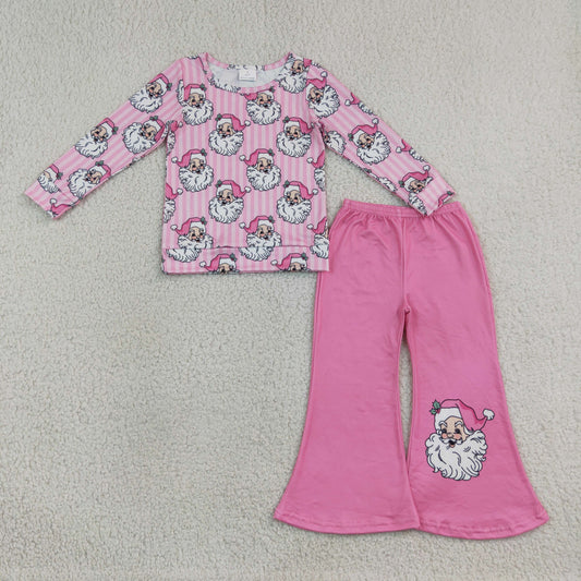 Sibling Baby Girls Kids Long Sleeves Santa Stripes Romper Set Christmas Pink Clothes