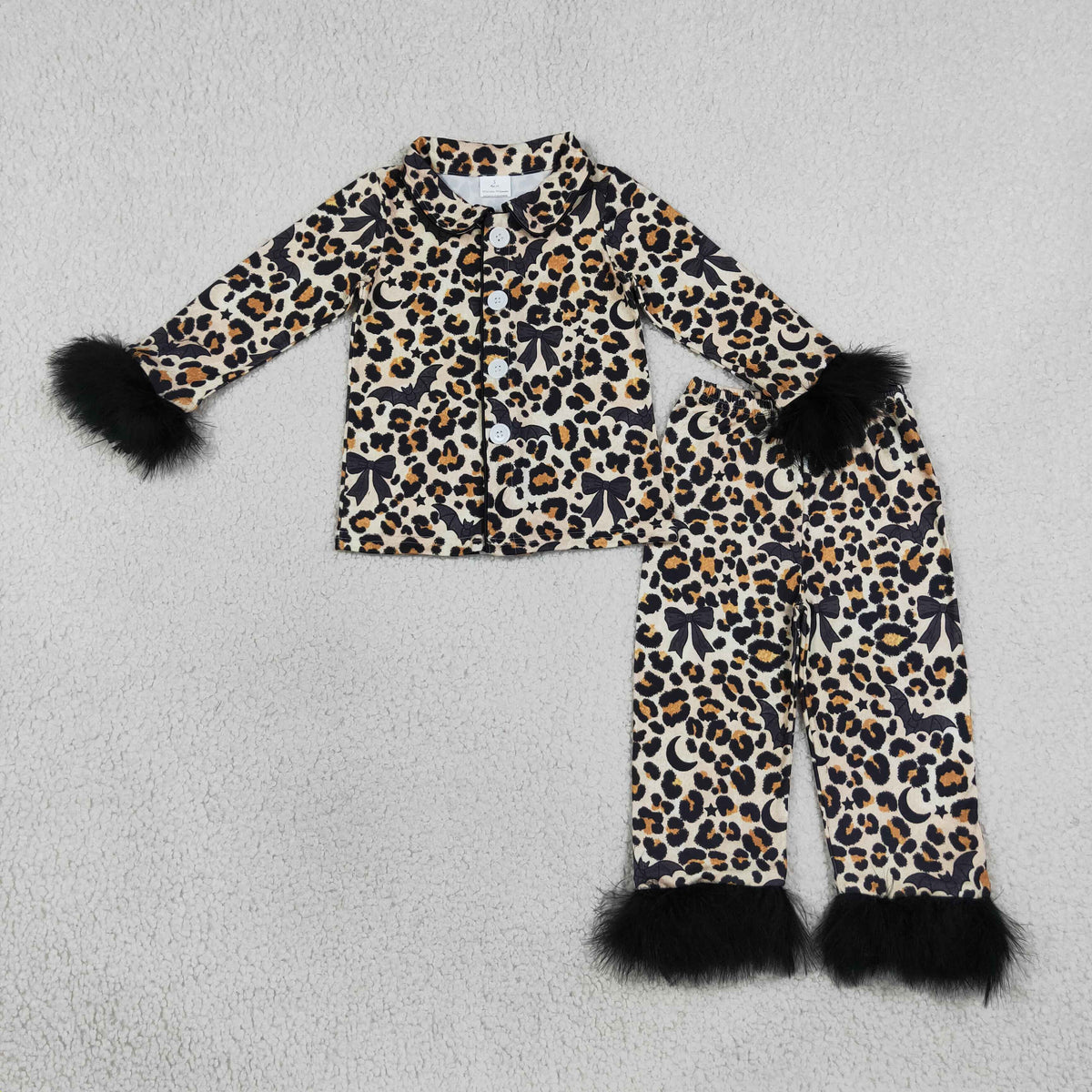 Sibling Baby Girls Adult Women Bats Bows Leopard Buttons Shirts Pants Halloween Fur Pajamas Sets