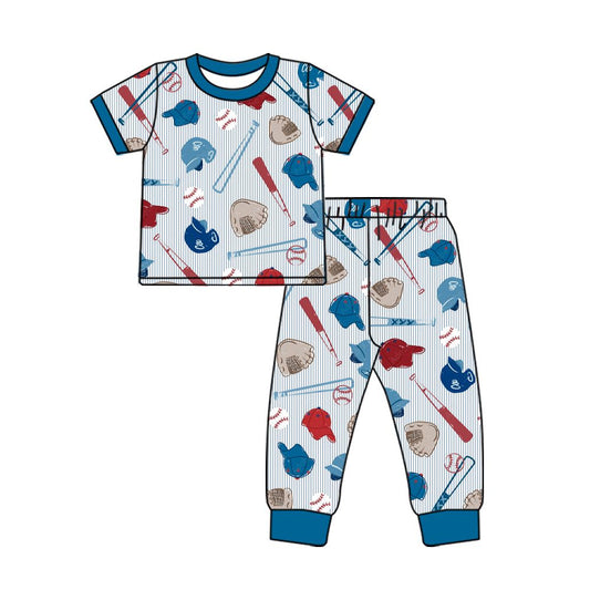 Moq 5 Preorder Baby Boys Kids Short Sleeves Baseball Stripes Shirt Pants Set Pajamas Clothes