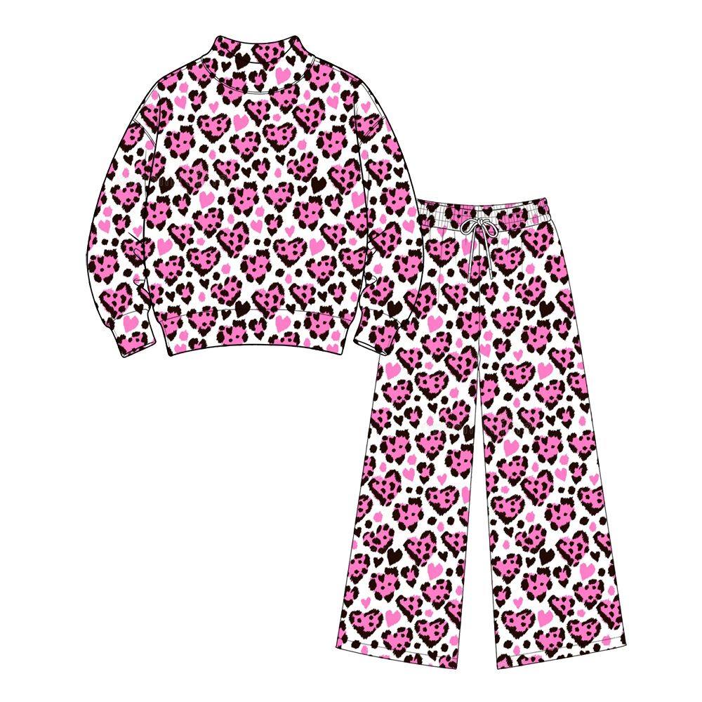 Moq 5 Preorder Adult Women Long Sleeves Hearts Shirt Pants Valentine Set Clothes