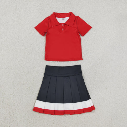 Baby Girls Kids Short Sleeves Red Buttons Shirt Skirt Shorts Yoga Active Set Clothes