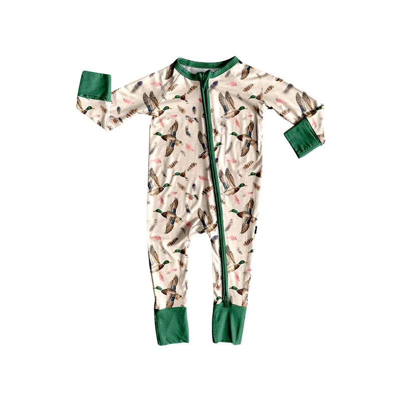 Moq 5 Preorder Baby Boys Kids Long Sleeves Ducks Zipper Footie Romper Hunting Clothes
