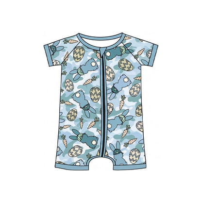 Moq 5 Preorder Baby Boys Infant Rabbits Eggs Camo Easter Zipper Romper Clothes