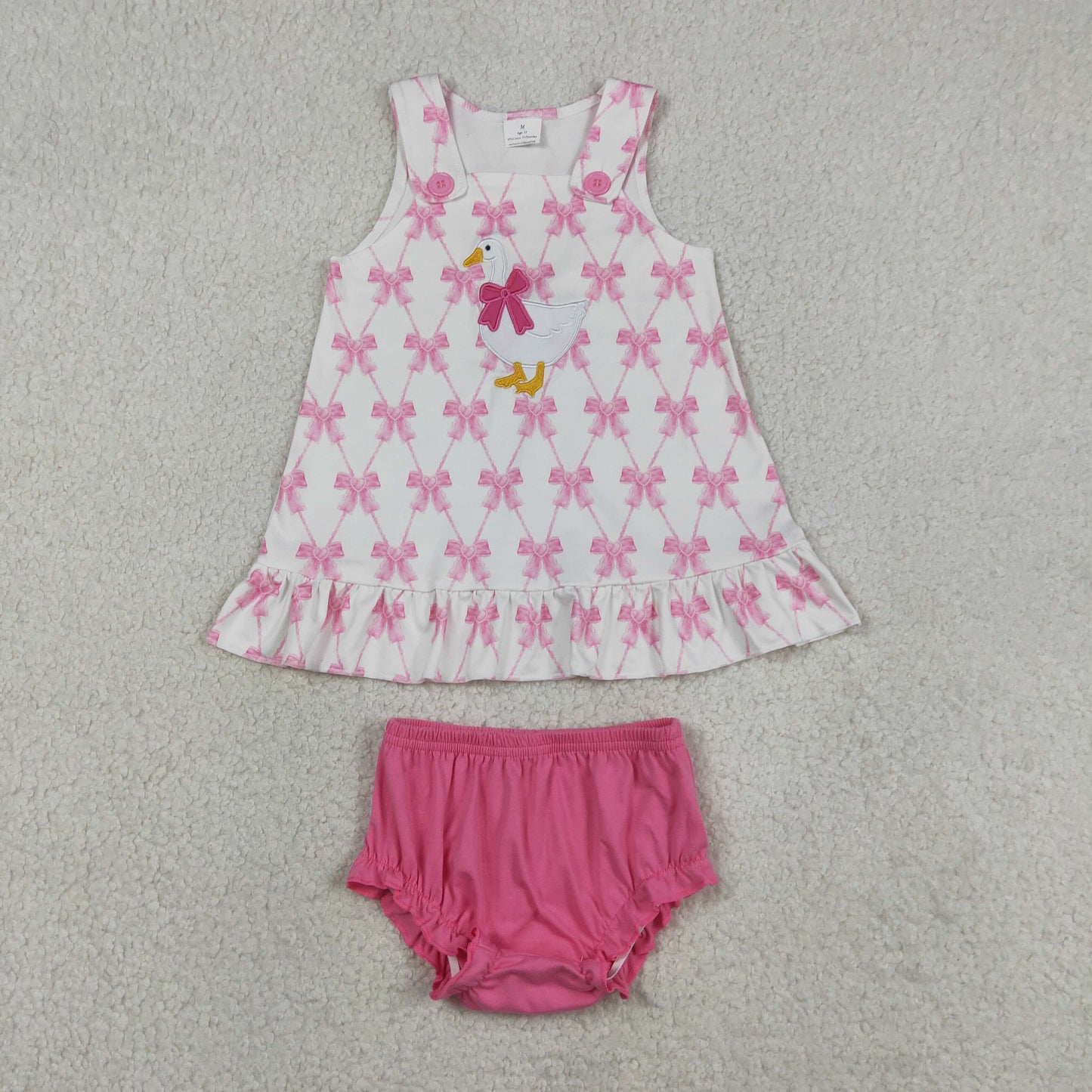 Baby Girls Toddler Sleeveless Embroidery Goose Tops Pink Bummie Shorts Bows Set