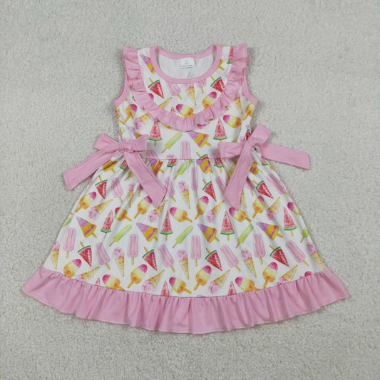 RTS Baby Girls Sleeveless Popsicles Pink Bows Summer Knee Length Dress