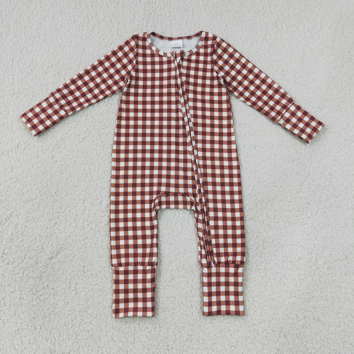 Sibling Baby Boys Kids Long Sleeves Plaid Zipper Footie Romper Pajamas Set Clothes