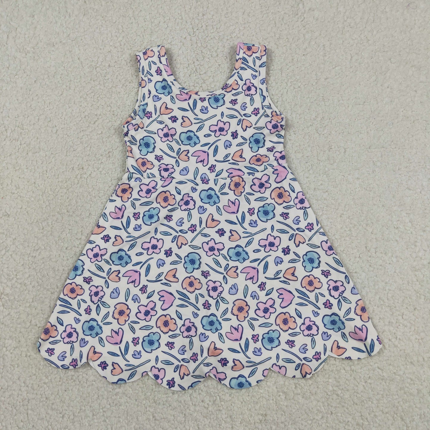 GSD3808 Baby Girls Kids Bows Flower Shorts Scallop Knee Length Dress Yoga Clothes