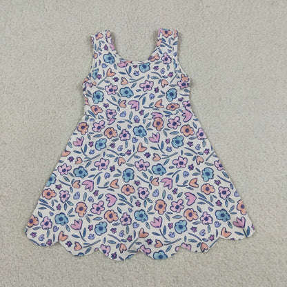 GSD3808 Baby Girls Kids Bows Flower Shorts Scallop Knee Length Dress Yoga Clothes