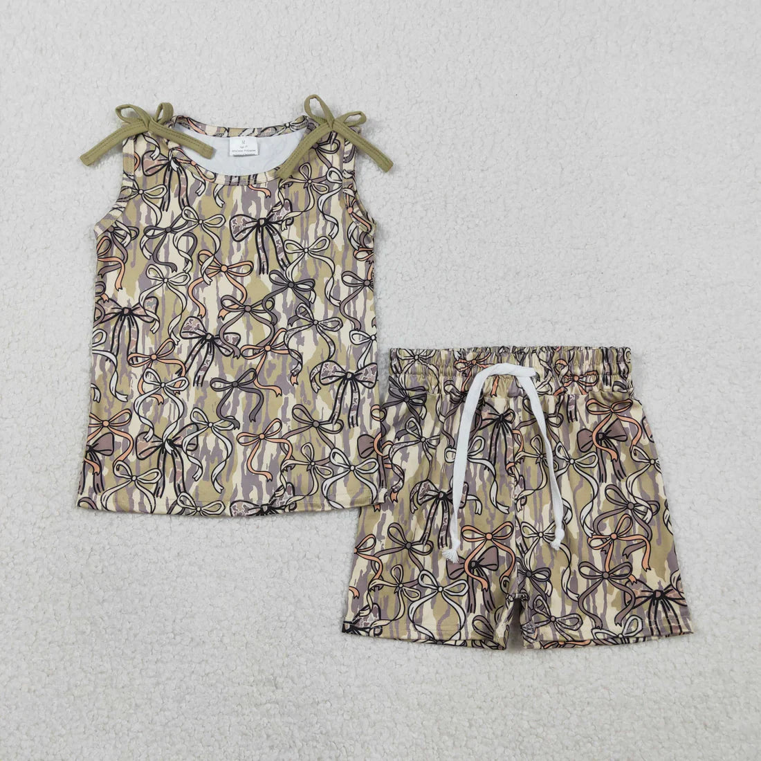 RTS Sibling Baby Girls Adult Women Short Sleeves Camo Bows Romper Dress Pajamas Sets