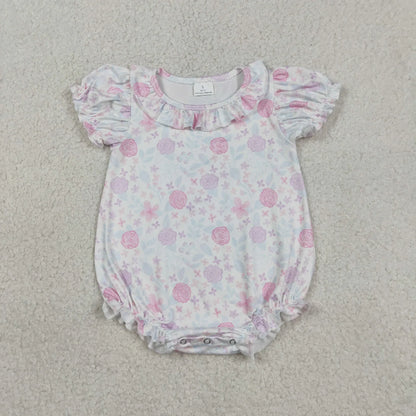 RTS Sibling Baby Girls Kids Short Sleeves Flower Ruffle Romper Dress Summer Clothes