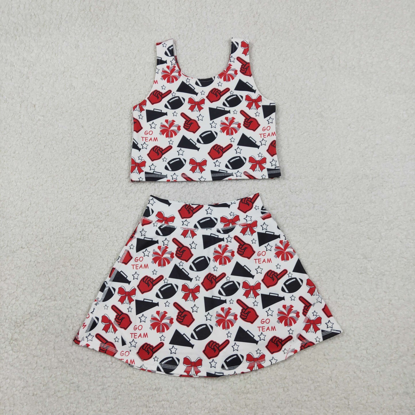 RTS Baby Girls Kids Football Stars Bows Cheer Tops Skort Team Yoga Active Set