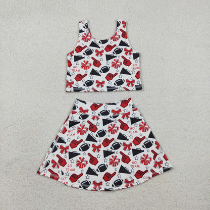 RTS Baby Girls Kids Football Stars Bows Cheer Tops Skort Team Yoga Active Set