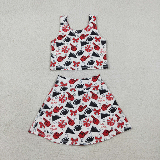 RTS Baby Girls Kids Football Stars Bows Cheer Tops Skort Team Yoga Active Set