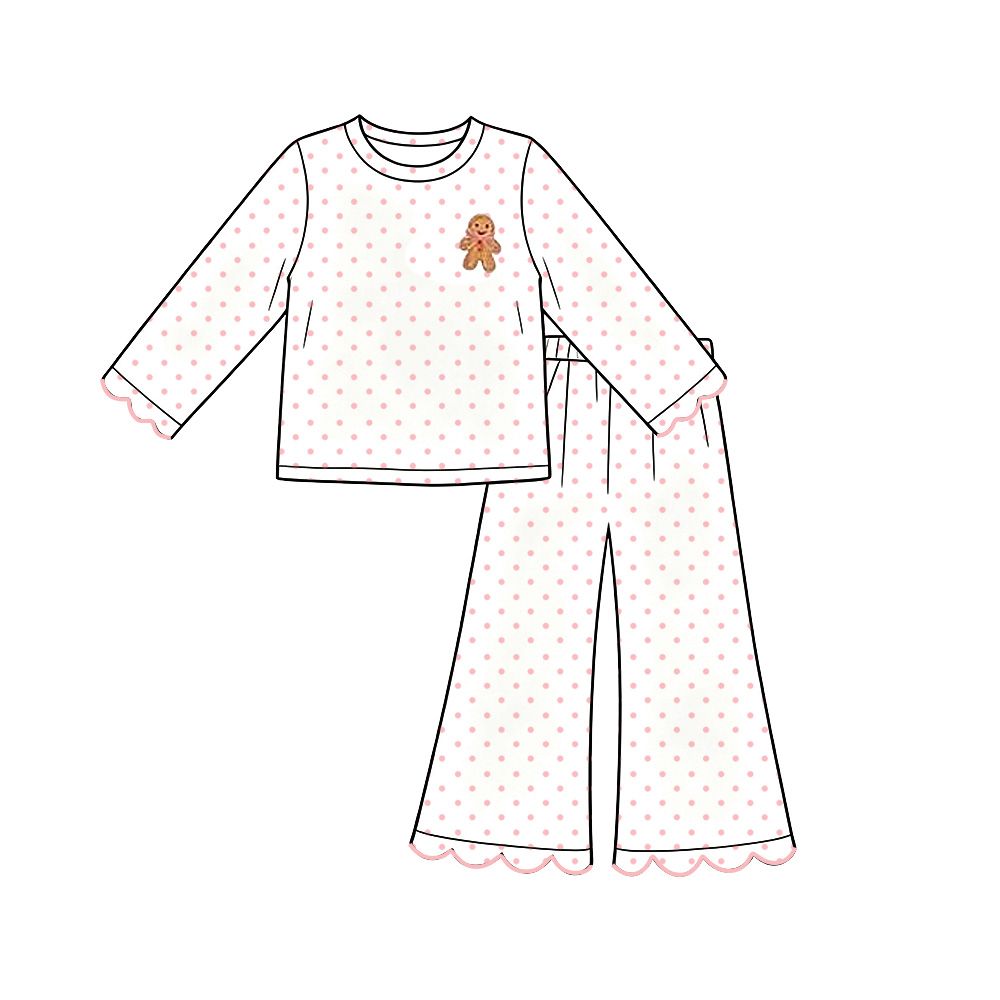 Moq 5 Preorder Baby Girls Kids Long Sleeves Gingerbread Shirt Scallop Pants Set Christmas Clothes