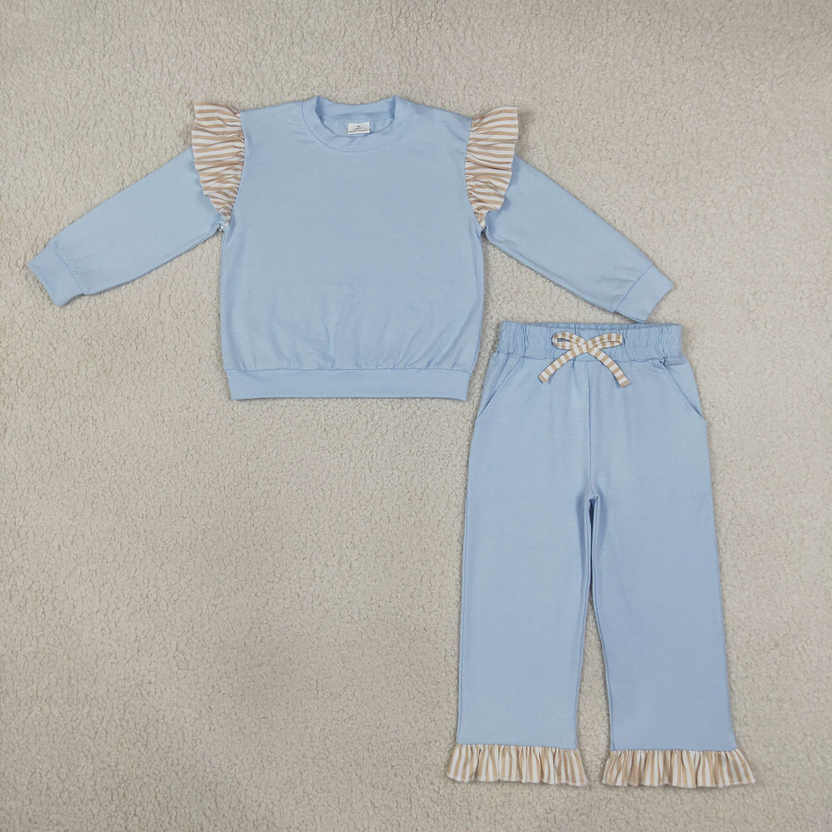 Sibling Baby Girls Kids Long Sleeves Shirts Pockets Shorts Pants Cotton Blue Sets Clothes