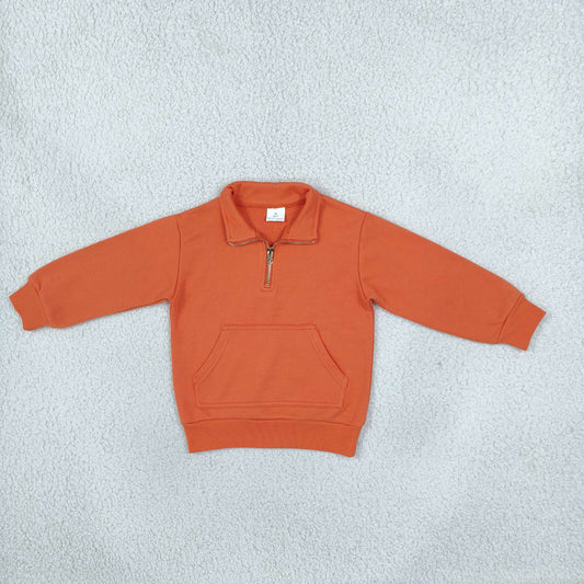 Baby Toddler Kids Long Sleeves Orange Pullover Zipper Pocket Shirt  Sweatshirt Cotton Clothes