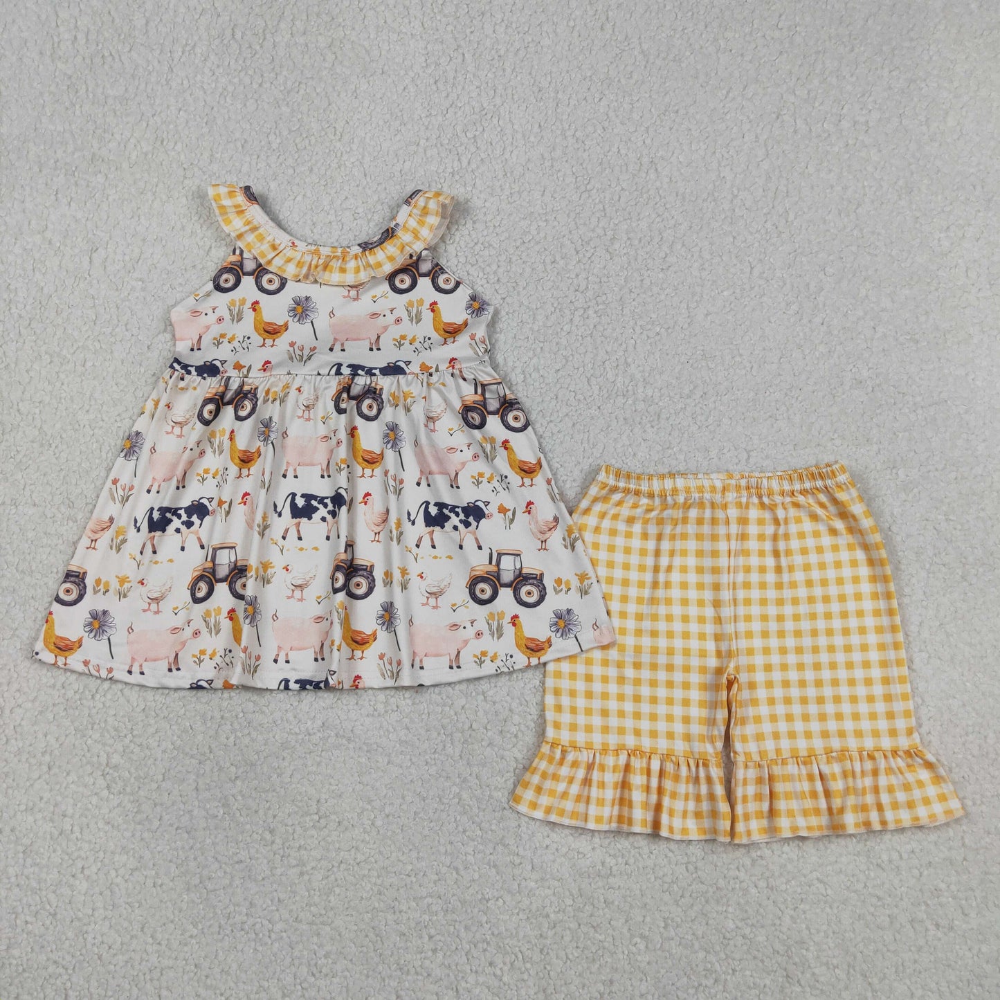 Sibling Baby Girls Kids Farm Animals Flower Tops Shorts Set Romper Summer Clothes
