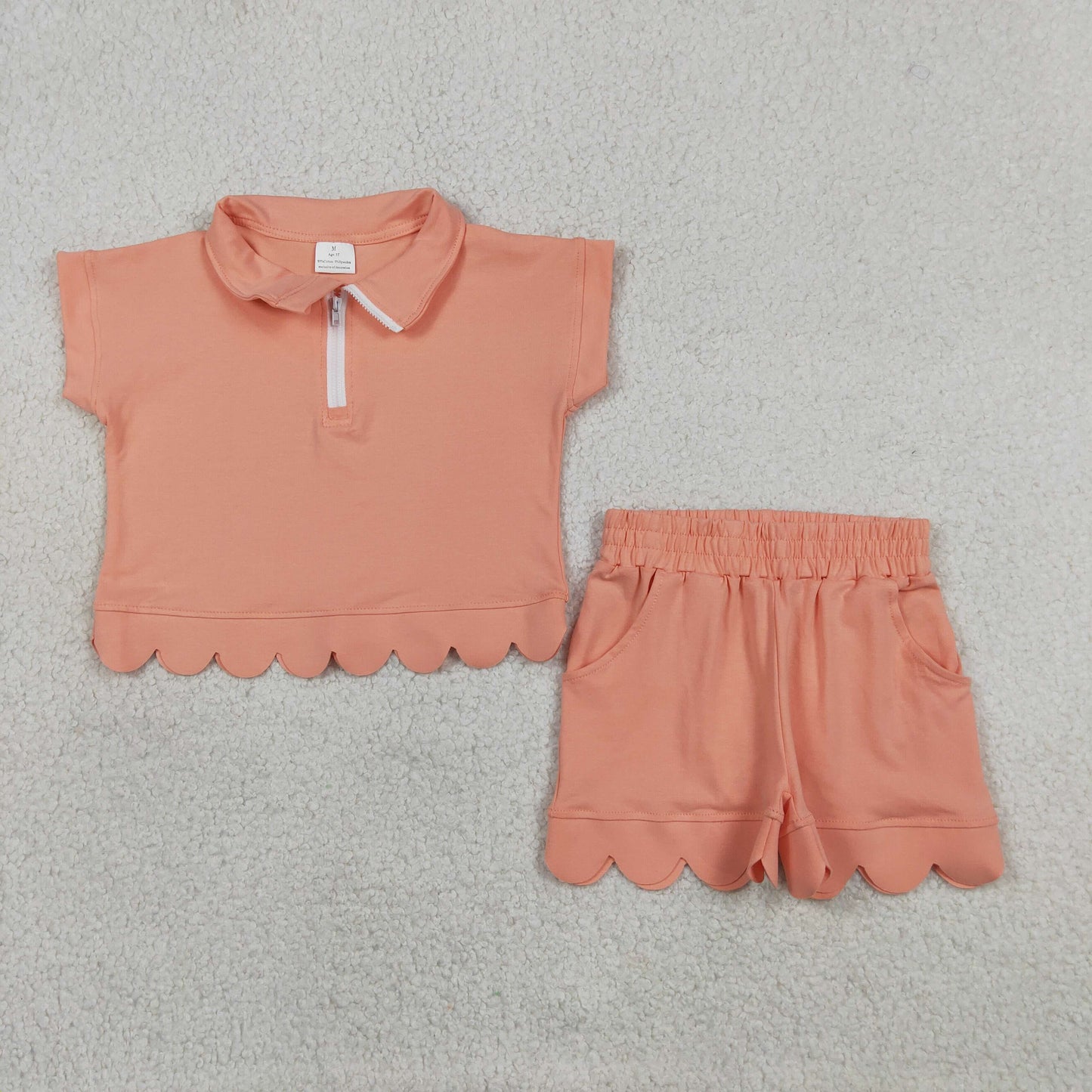 Baby Girls Kids Short Sleeves Zipper Shirt Scallop Shorts Set