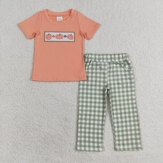 Baby Boy Girl Kids Short Sleeves Embroidery Pumpkins Sibling Romper Sets Clothes