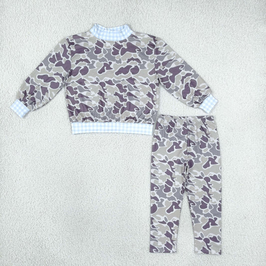 Baby Boys Kids Long Sleeves Mock Neck‌ Shirt Dark Grey Camo Pants Set Clothes