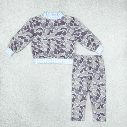 Sibling Baby Boys Girls Kids Long Sleeves Mock Neck‌ Shirts Camo Pants Sets Clothes