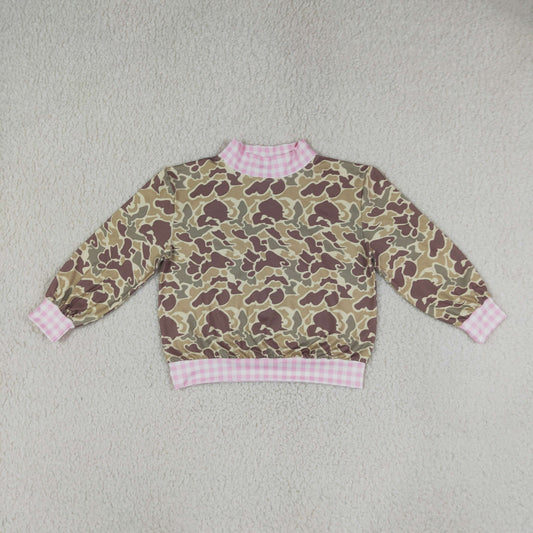 Baby Girls Toddler Long Sleeves Pink Plaid Shirt Tops Camo Clothes