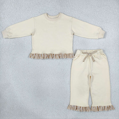 Baby Girls Kids Long Sleeves Ruffle Shirt Pockets Pants Set Sweatsuit‌ Clothes RTS