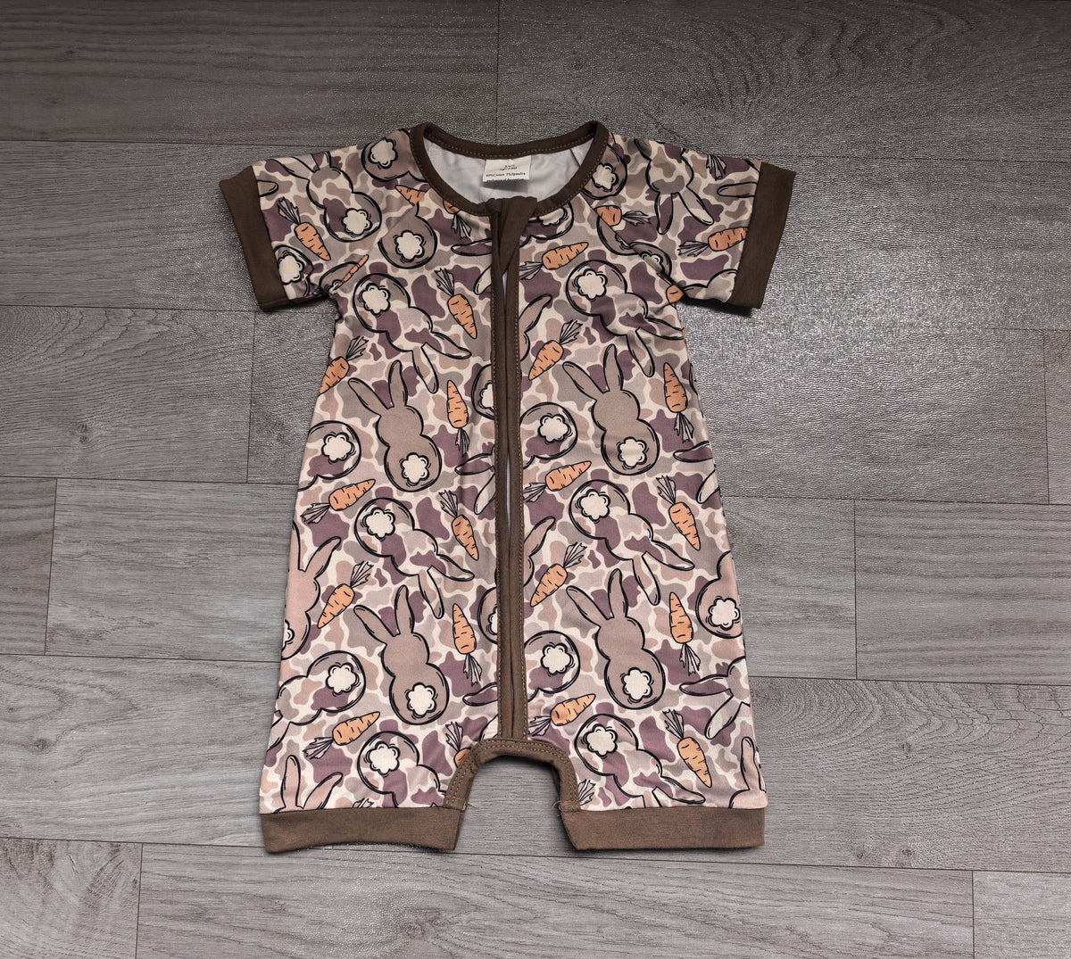 No moq Preorder Baby Boys Infant Rabbits Carrots Camo Easter Zipper Romper Clothes