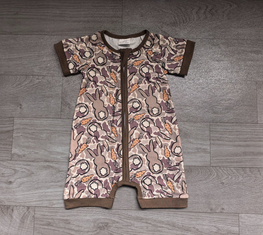 No moq Preorder Baby Boys Infant Rabbits Carrots Camo Easter Zipper Romper Clothes