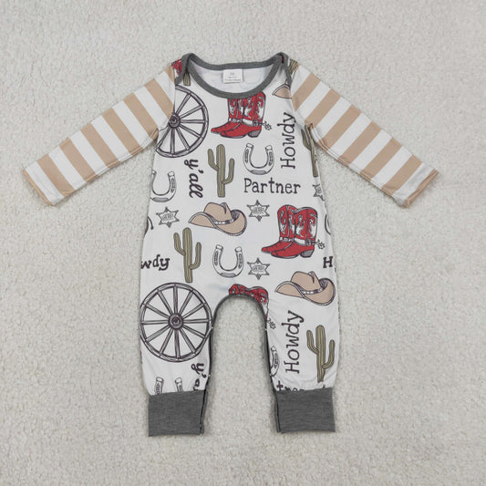 Baby Boys Infant Stripes Long Sleeves Cactus Boots Western Romper