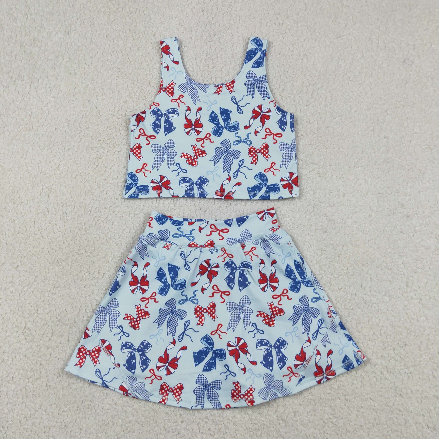 Baby Girls Red Blue Bows Tops Skirt Shorts 4th of July Set Yoga Active Clothes RTS