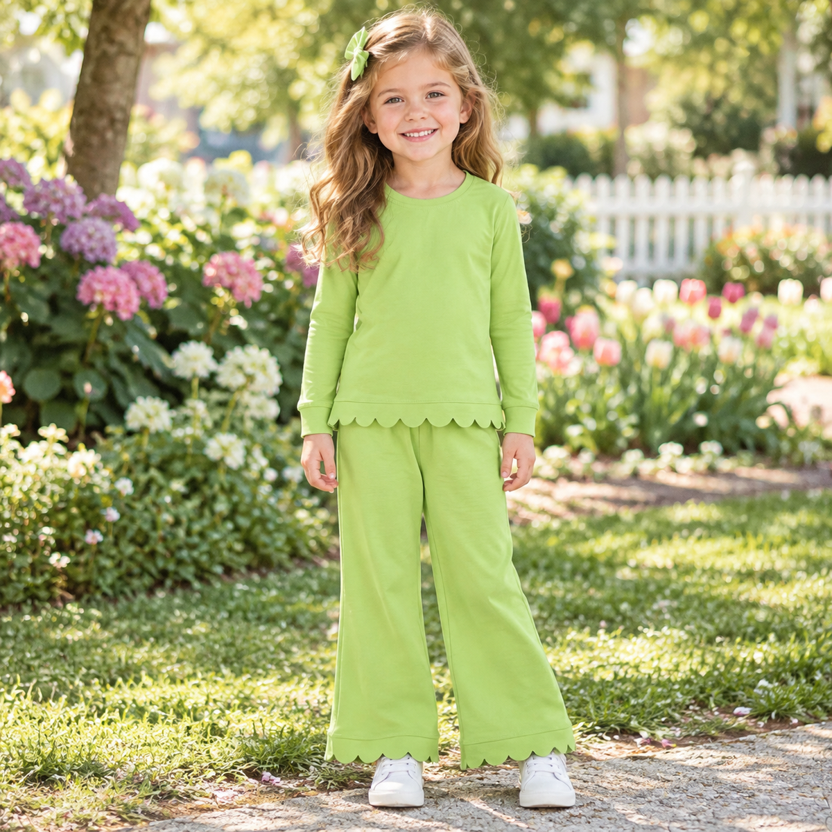 Baby Girls Kids Long Sleeves Shirt Pants Set Pajamas Scallop Green Clothes